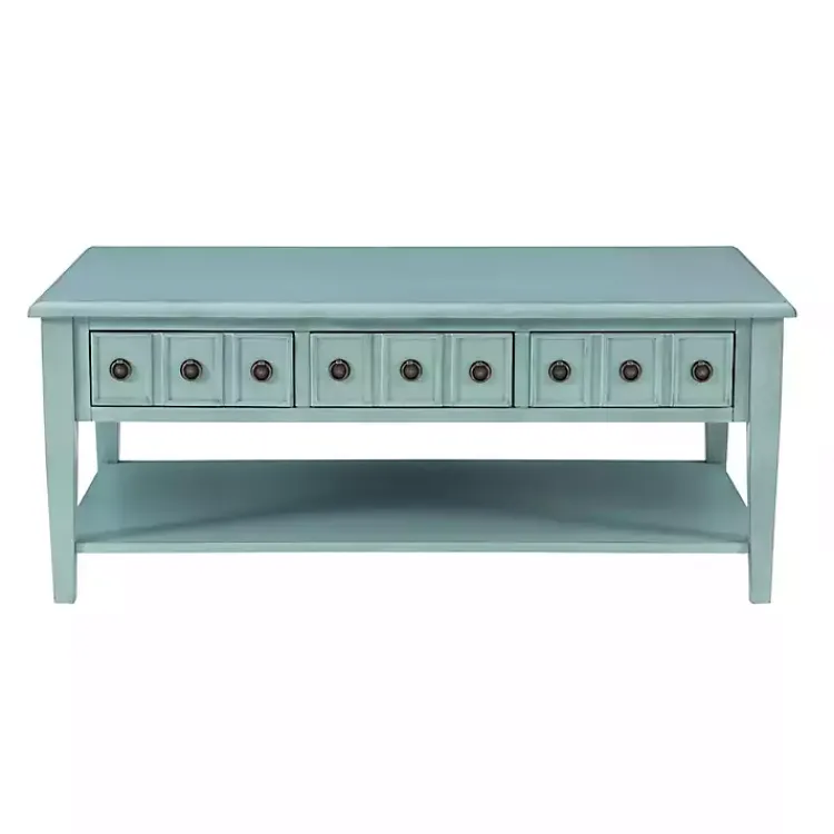 Kirklands Home Coffee Tables|Distressed Turquoise Wood 3-Drawer Coffee Table Blue