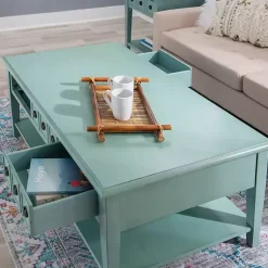Kirklands Home Coffee Tables|Distressed Turquoise Wood 3-Drawer Coffee Table Blue