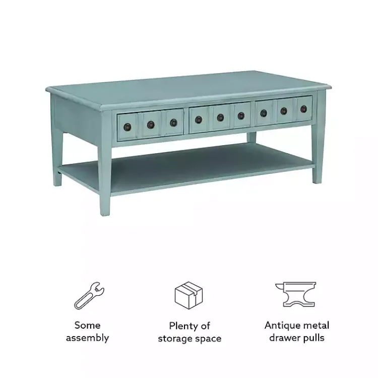 Kirklands Home Coffee Tables|Distressed Turquoise Wood 3-Drawer Coffee Table Blue