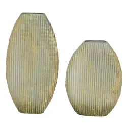 Best Distressed White and Beige Flat Vases, Set of 2 Vases