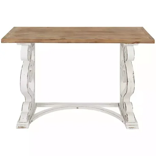 Kirklands Home Console Tables|Distressed White and Brown Wood Console Table