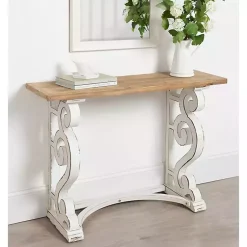 Kirklands Home Console Tables|Distressed White and Brown Wood Console Table