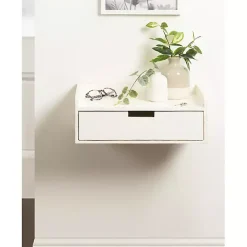 Kirklands Home Accent & End Tables|Distressed Drawer Kitt Floating Side Table White