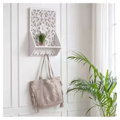 Kirklands Home Wall Storage|Distressed White Floral Carved Wall Shelf