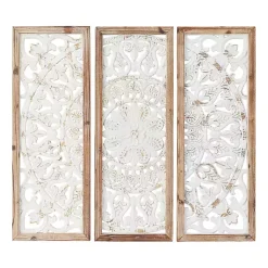 Kirklands Home Wall Plaques|Distressed White Floral Wall Plaques, Set of 3