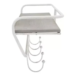 Kirklands Home Hooks|Distressed White Metal Wall Shelf with Hooks
