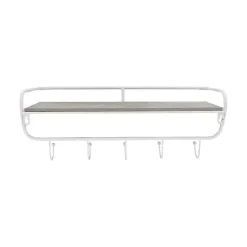 Kirklands Home Hooks|Distressed White Metal Wall Shelf with Hooks