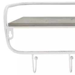 Kirklands Home Hooks|Distressed White Metal Wall Shelf with Hooks