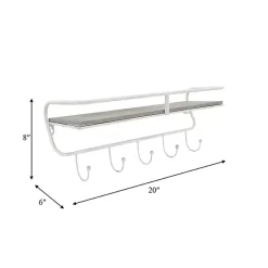 Kirklands Home Hooks|Distressed White Metal Wall Shelf with Hooks