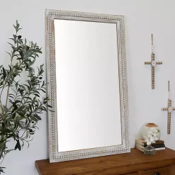Kirklands Home Decorative Mirrors|Distressed White Wood Carved Frame Wall Mirror