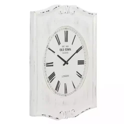 Kirklands Home Clocks|Distressed White Wood Scroll Wall Clock