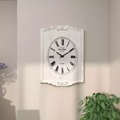 Kirklands Home Clocks|Distressed White Wood Scroll Wall Clock