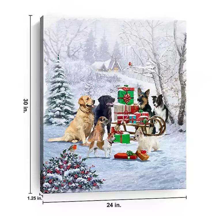 Clearance Dog and Presents Canvas Art Print Christmas Art & Wall Decor