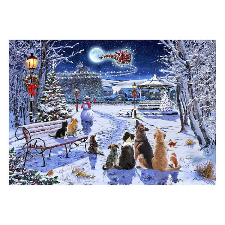Hot Dogs and Cats In Christmas Park Canvas Art Print Christmas Art & Wall Decor