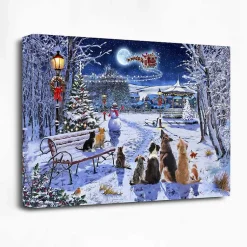Hot Dogs and Cats In Christmas Park Canvas Art Print Christmas Art & Wall Decor