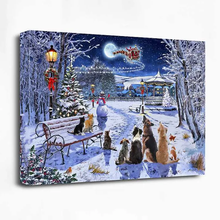 Hot Dogs and Cats In Christmas Park Canvas Art Print Christmas Art & Wall Decor