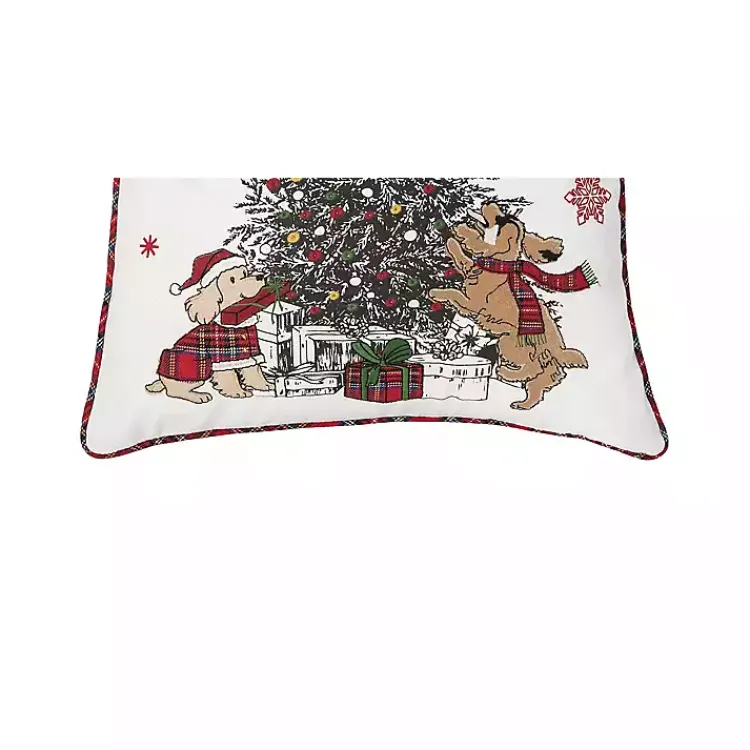 Discount Dogs Around Christmas Tree Throw Pillow Christmas Pillows