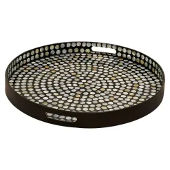 Dotted Shell Round Wooden Tray Decorative Trays