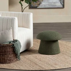Kirklands Home Benches & Ottomans|Drak Boucle Mushroom Storage Ottoman Green