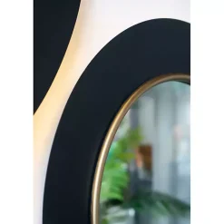 Kirklands Home Decorative Mirrors|Drew II Black and Gold Round LED Mirror
