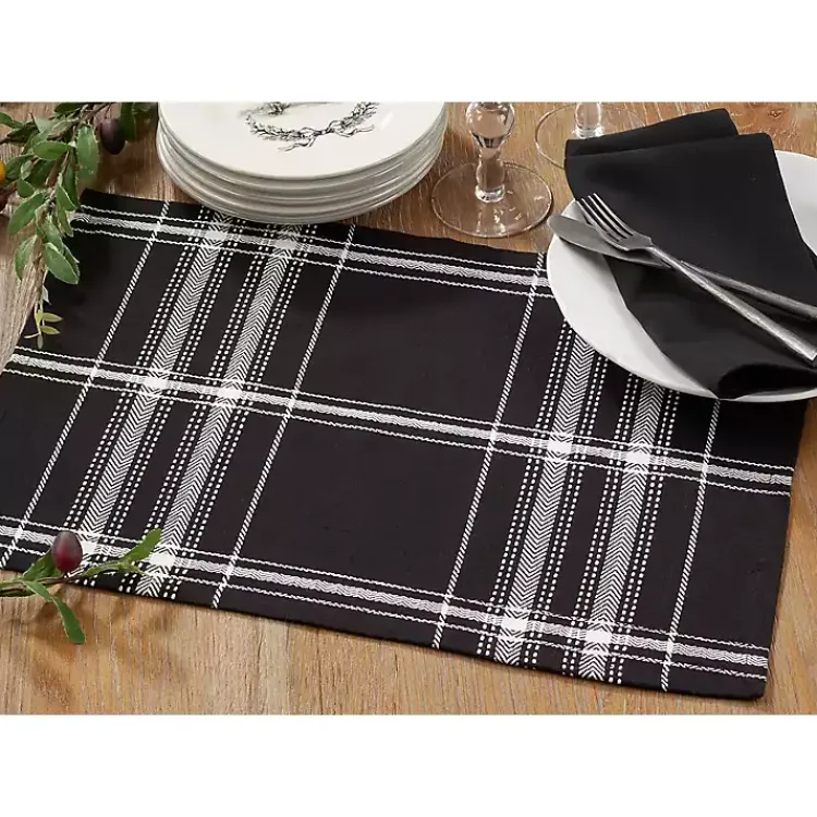 Kirklands Home Table Linens|Dual White and Black Cotton Placemats, Set of 4