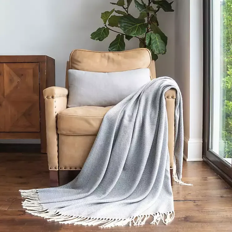 Clearance Dusk Herringbone Throw with Fringe Blankets & Throws