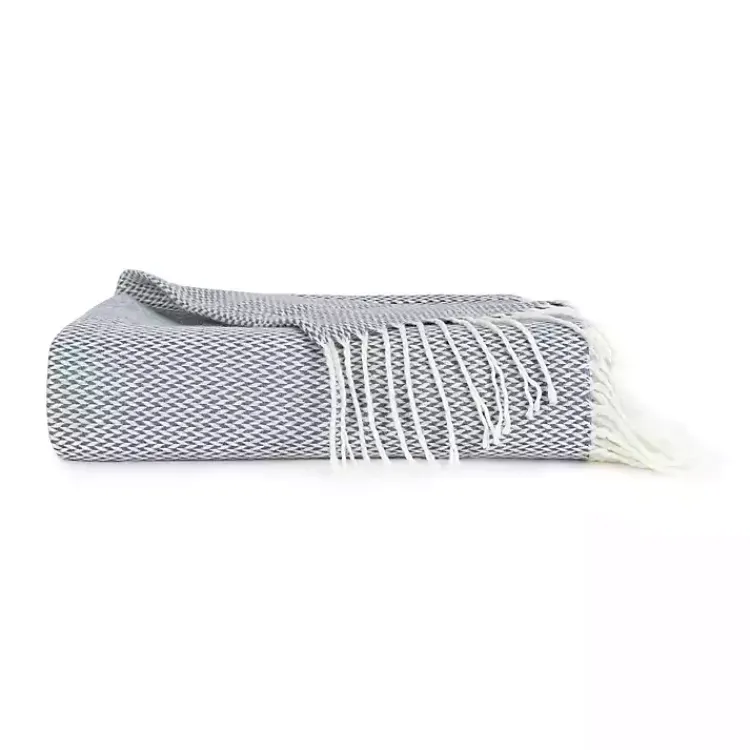 Clearance Dusk Herringbone Throw with Fringe Blankets & Throws