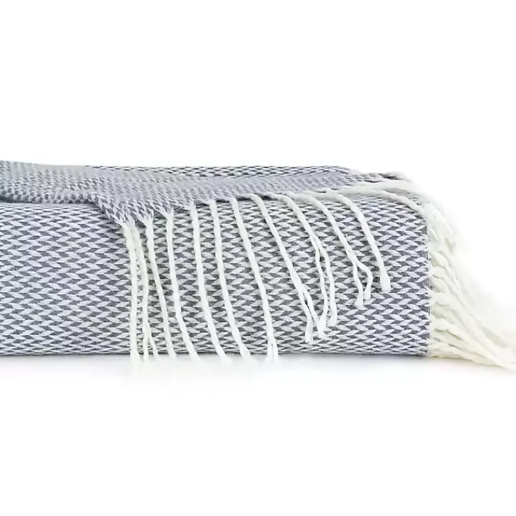 Clearance Dusk Herringbone Throw with Fringe Blankets & Throws
