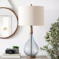 Kirklands Home Table Lamps|Dusty Gray Blue Nora Glass Table Lamp Ivory