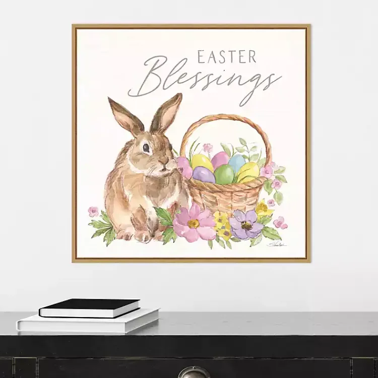 Clearance Easter Blessings Bunny Framed Canvas Art Print Easter Decorations