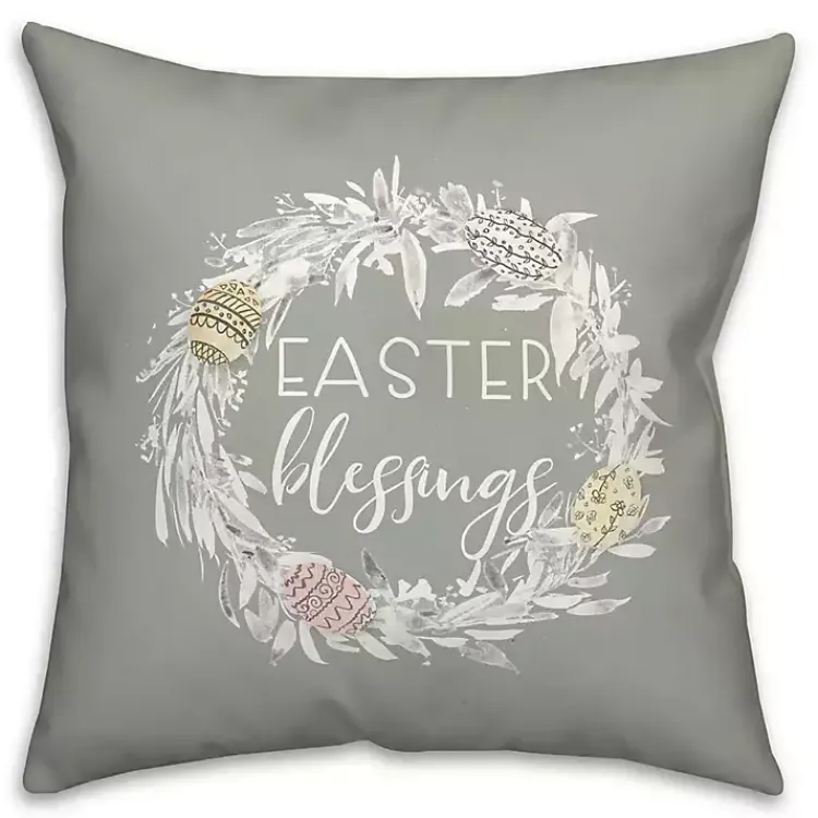 Hot Easter Blessings Wreath Outdoor Throw Pillow Easter Decorations