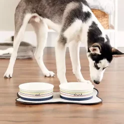 Kirklands Home Pet Dishes & Canisters|Eat & Drink Large Striped Pet Bowls, Set of 2 Multi