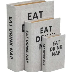 Clearance Eat, Drink, Nap Linen Book Boxes, Set of 3 Baskets & Boxes