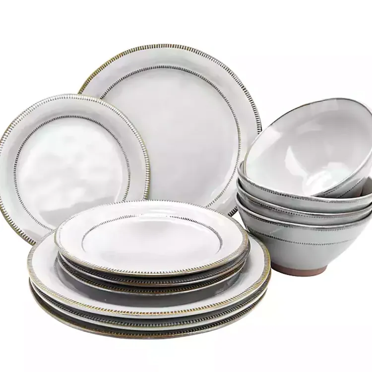 Kirklands Home Dinnerware|Eggshell Glazed Round 12-pc. Dinnerware Set