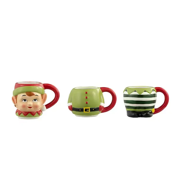 Kirklands Home Glassware & Drinkware|Elf Christmas Mugs, Set of 3 Green