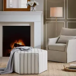 Kirklands Home Benches & Ottomans|Ellen Navy Stripe Martha Stewart Cocktail Ottoman Ivory
