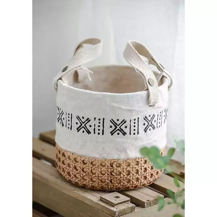 Kirklands Home Planters|Embossed Cement Baskets with Straps, Set of 2