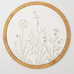 Kirklands Home Wall Plaques|Embossed Ivory Floral Round Framed Wall Plaque White