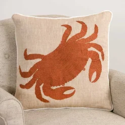 Hot Embroidered Crab Chambray Pillow Pillows