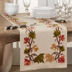 Online Embroidered Fall Leaf Border Table Runner Fall