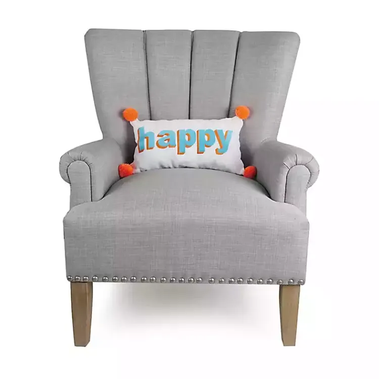 Hot Embroidered Happy Pom Pom Lumbar Pillow Pillows