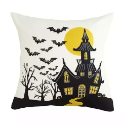Outlet Embroidered Haunted House Pillow Halloween