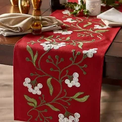 New Embroidered Mistletoe Christmas Table Runner Christmas Dining & Entertaining