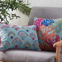 Sale Embroidered Tropical Shells Lumbar Pillow Pillows