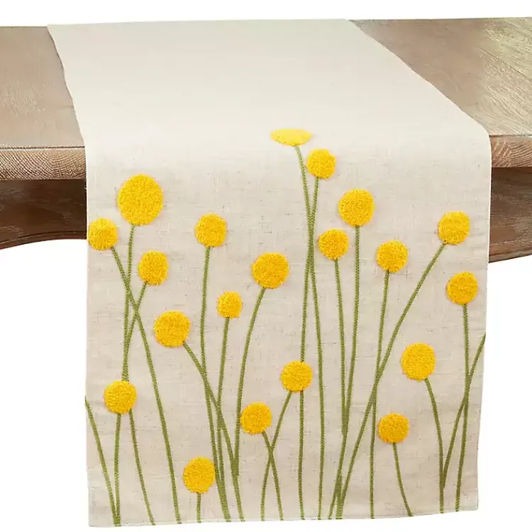 Kirklands Home Table Linens|Embroidered Yellow Wildflower Table Runner