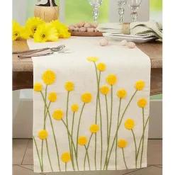 Kirklands Home Table Linens|Embroidered Yellow Wildflower Table Runner