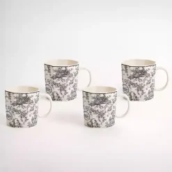 Kirklands Home Glassware & Drinkware|Emery Black Toile Mugs, Set of 4