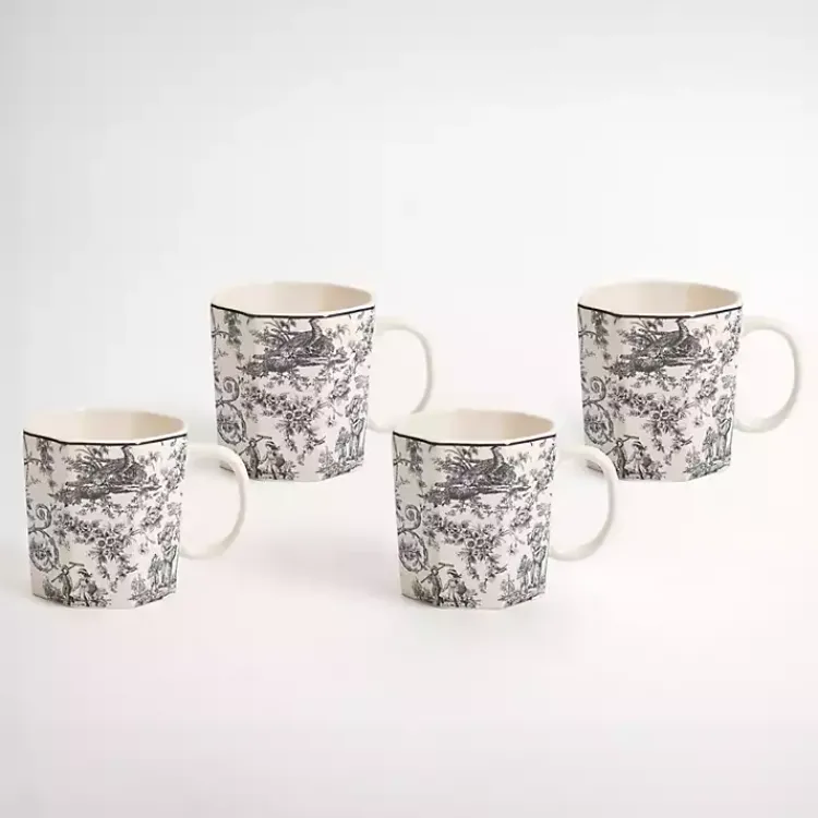 Kirklands Home Glassware & Drinkware|Emery Black Toile Mugs, Set of 4