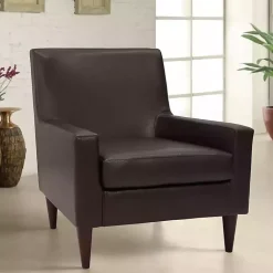 Kirklands Home Accent Chairs|Emma Walnut Faux Leather Accent Chair Brown