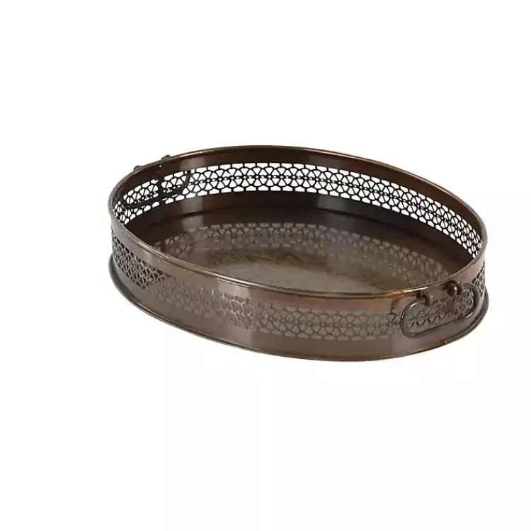 Engraved Metal Mandala Trays, Set of 2 Decorative Trays